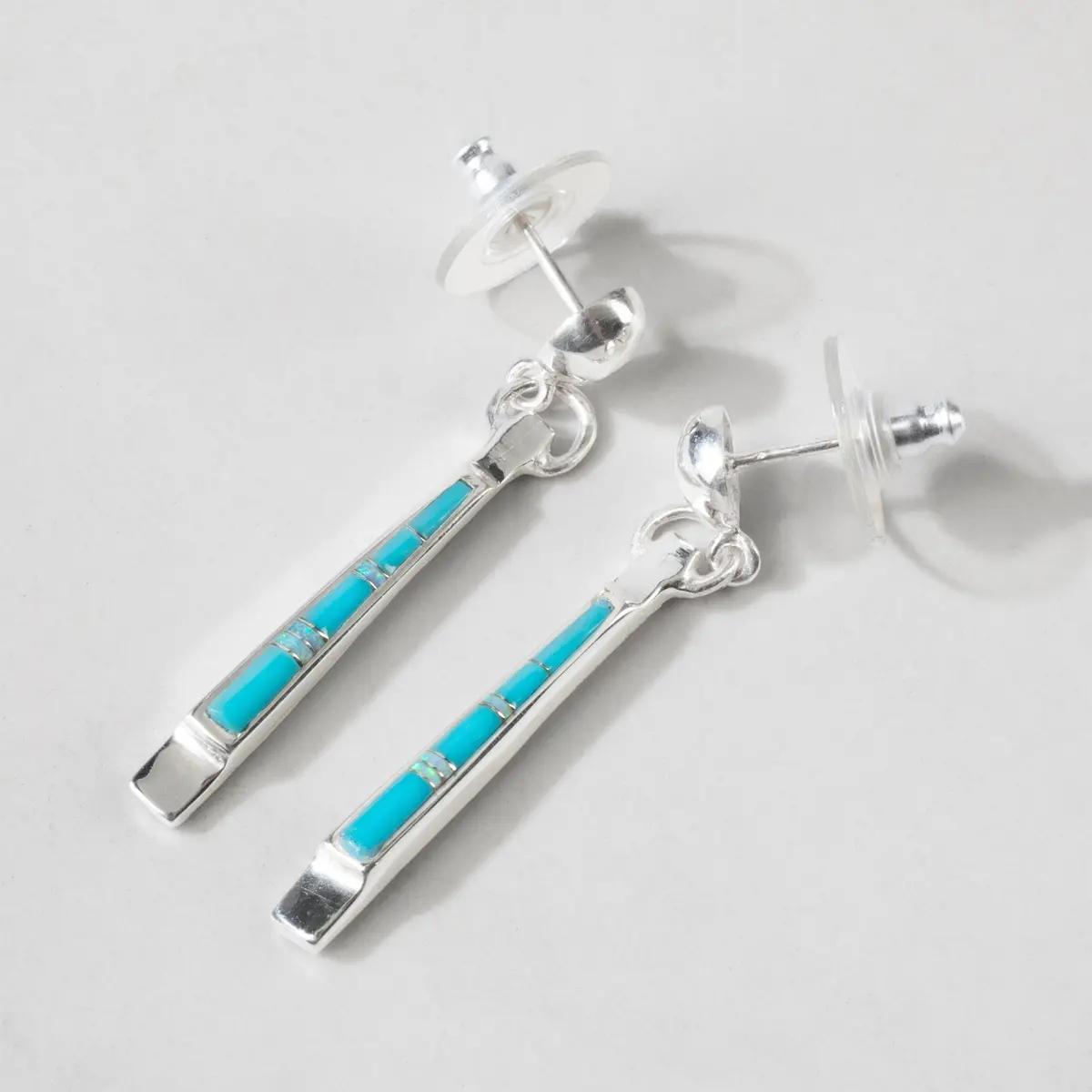 Turquoise Dangle 925 Sterling Silver Usa Handmade Earrings With Stud Backing 1