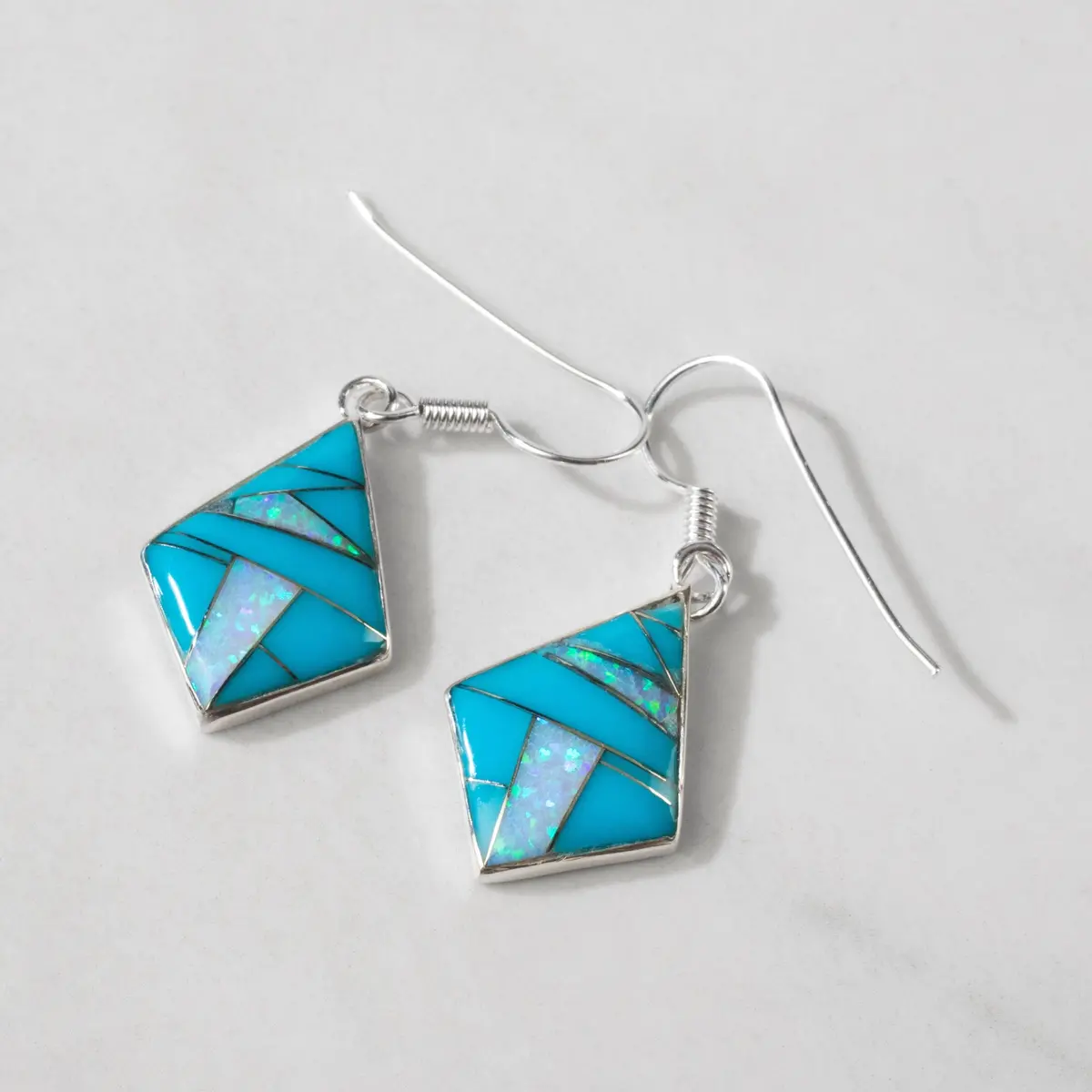 Turquoise Diamond 925 Sterling Silver Usa Handmade With French Hook 1