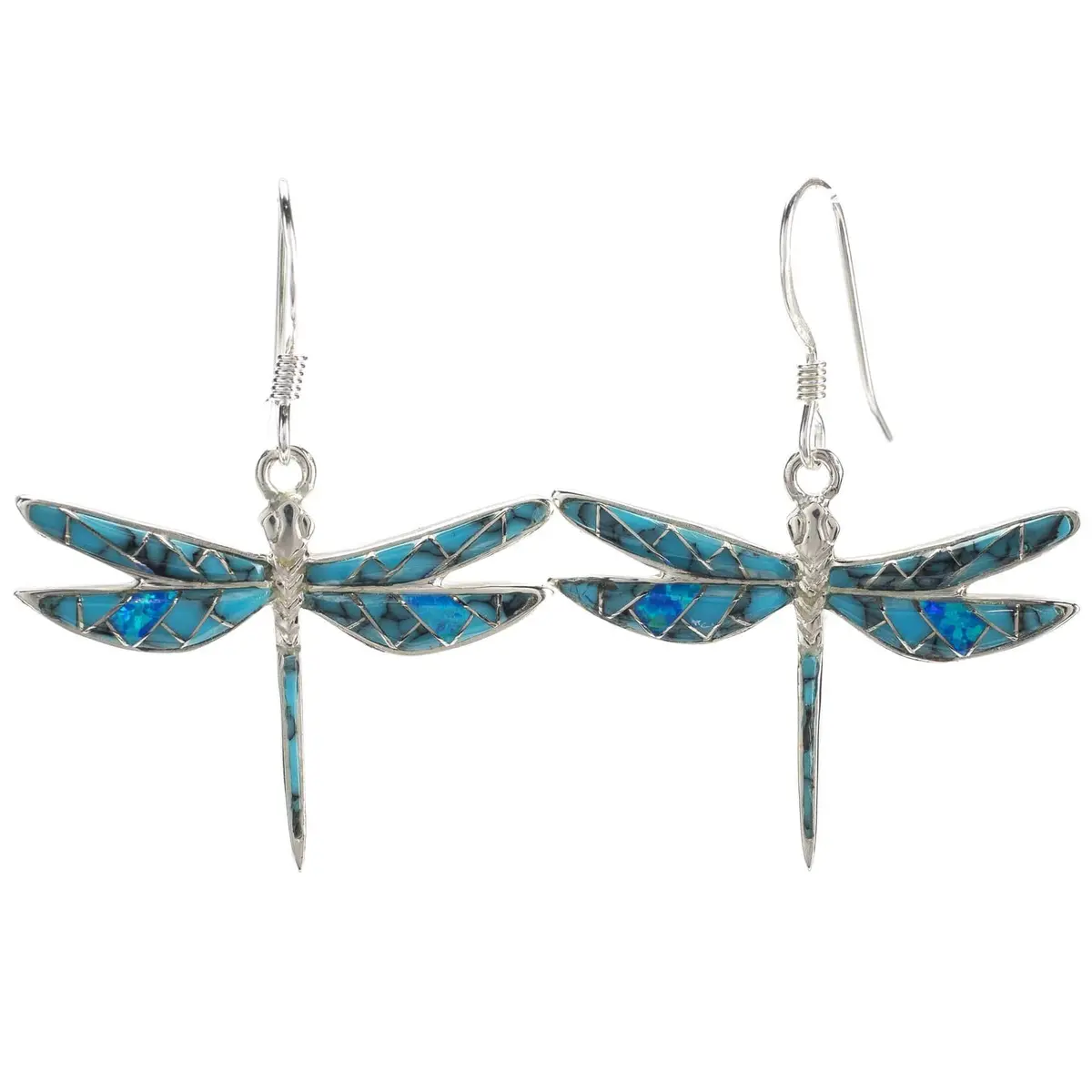 Turquoise Dragonfly 925 Sterling Silver Earring With French Hook Usa Handmade With Opal Accent 1