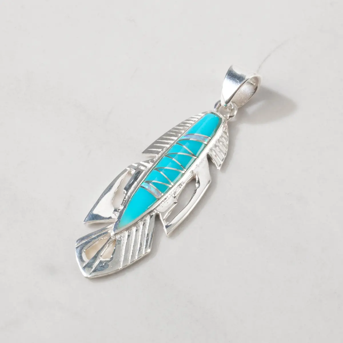 Turquoise Feather 925 Sterling Silver Usa Handmade Pendant With Opal Accent 1