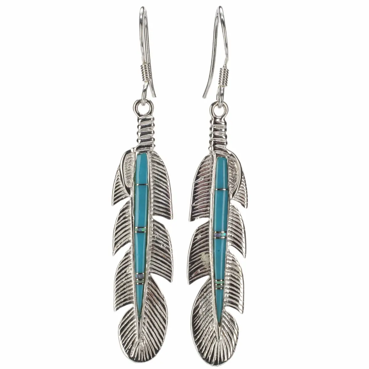 Turquoise Feather 925 Sterling Silver Usa Handmade Earrings 1