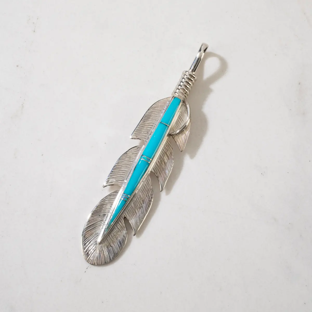 Turquoise Feather Usa Handmade 925 Sterling Silver Pendant 1