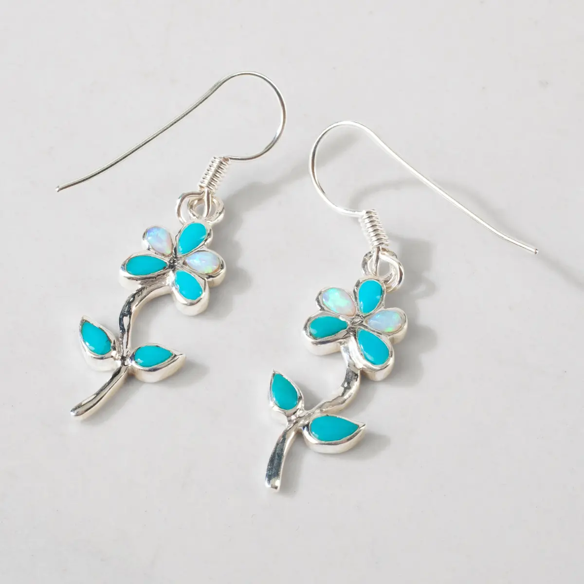 Turquoise Flower 925 Sterling Silver Usa Handmade Earring With French Hook 1