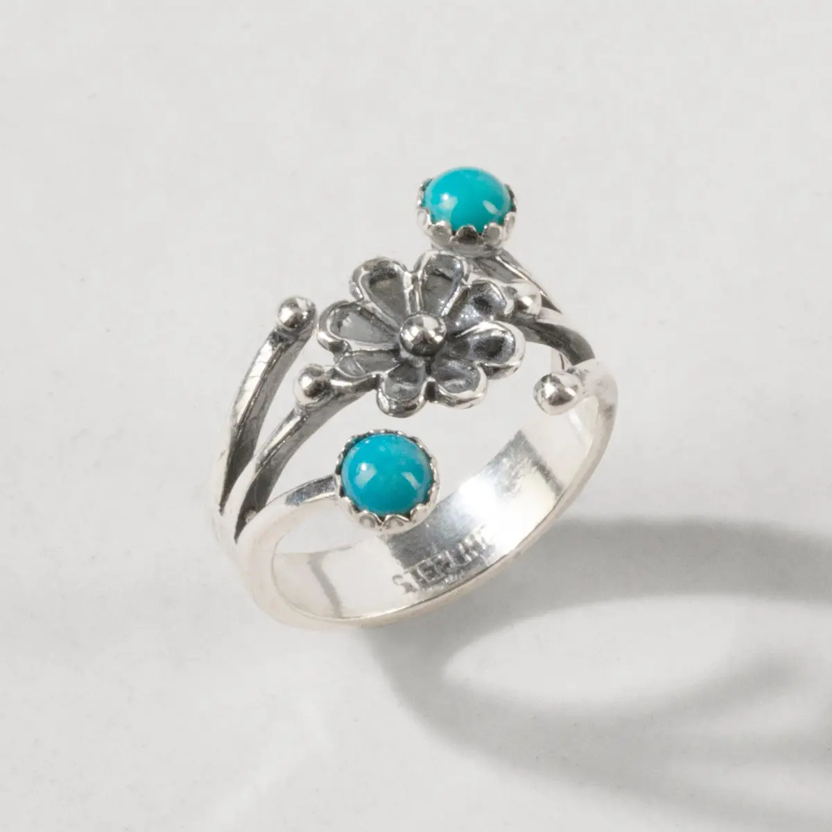 Turquoise Flower Usa Handmade 925 Sterling Silver Ring 1