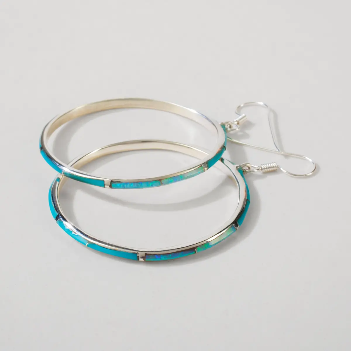 Turquoise Hoop 925 Sterling Silver Usa Handmade Earrings With French Hook 1