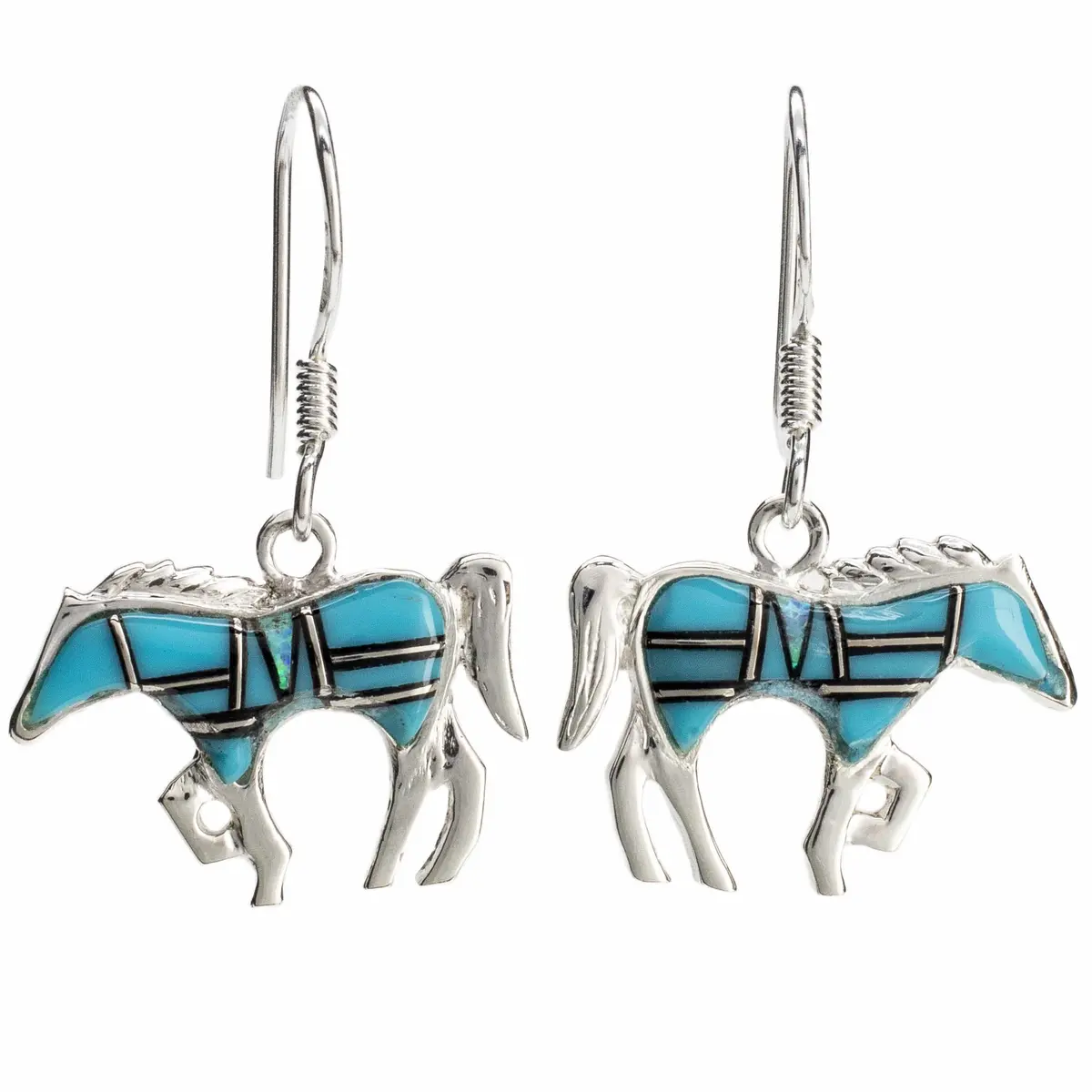 Turquoise Horse 925 Sterling Silver Usa Handmade Earrings With French Hook 1