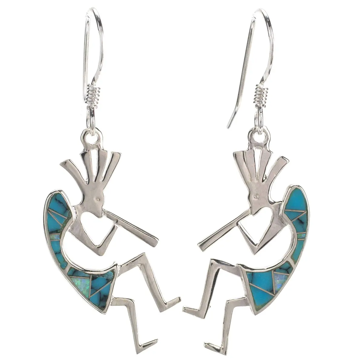 Turquoise Kokopelli 925 Sterling Silver Usa Handmade Earring With French Hook 1