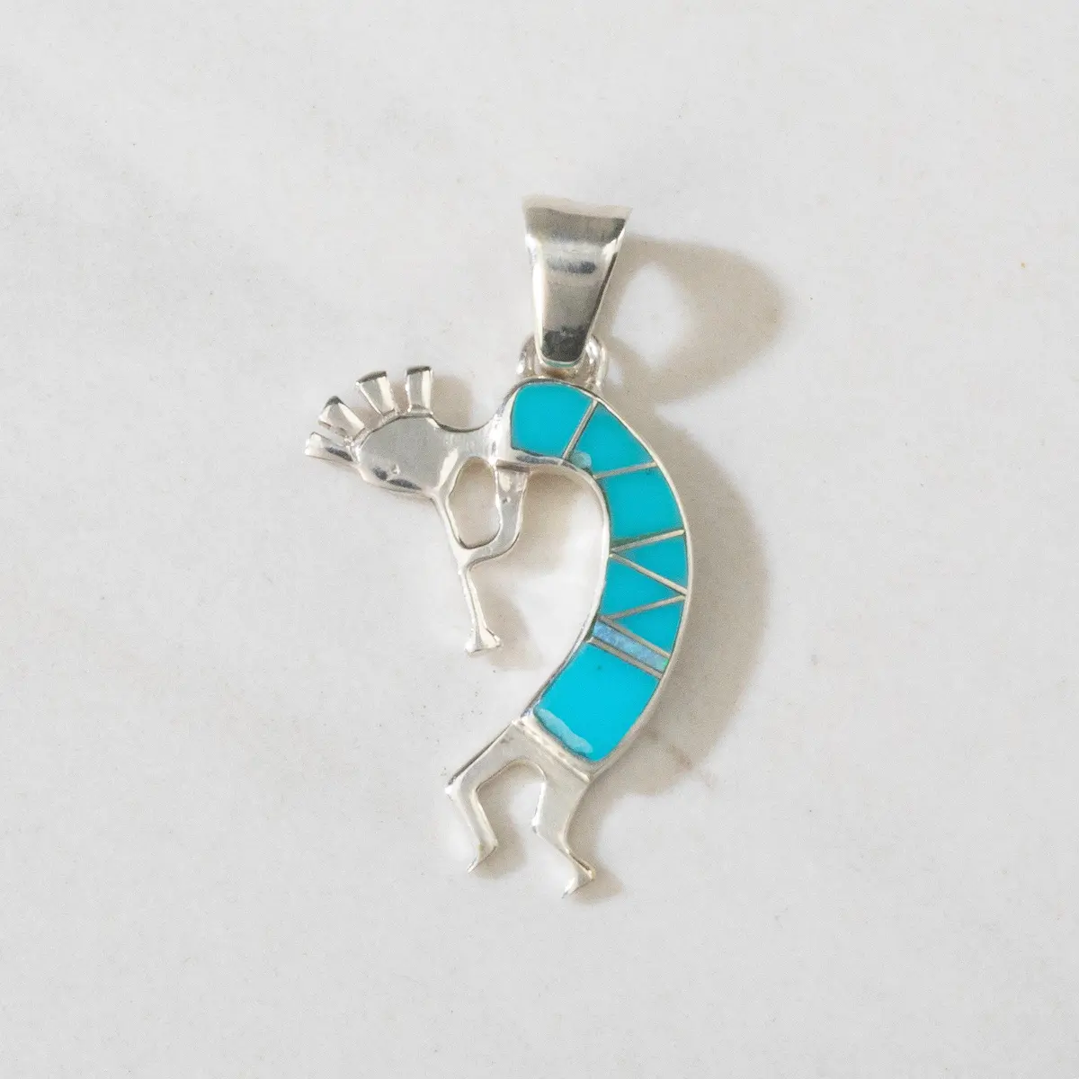 Turquoise Kokopelli Usa Handmade 925 Sterling Silver Pendant With Opal Accent 1