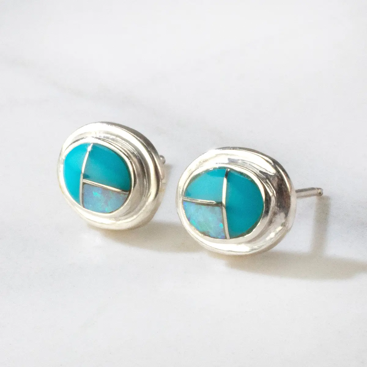 Turquoise Oval Usa Handmade 925 Sterling Silver Earring With Stud Backing 1