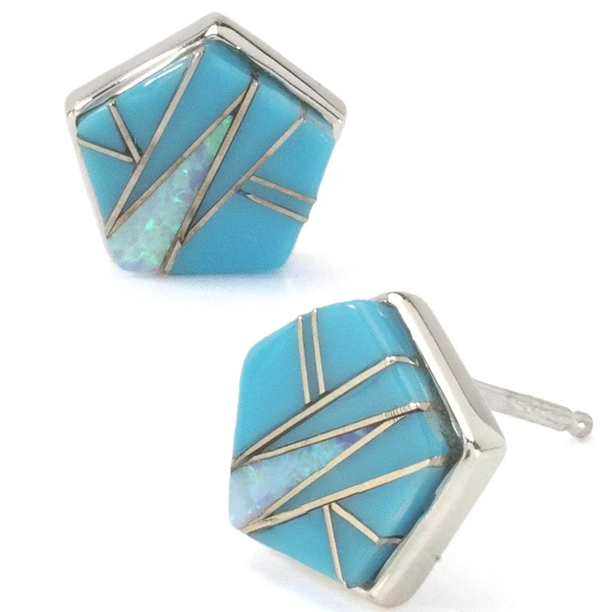 Turquoise Pentagon 925 Sterling Silver Usa Handmade Earrings With Stud Backing 1
