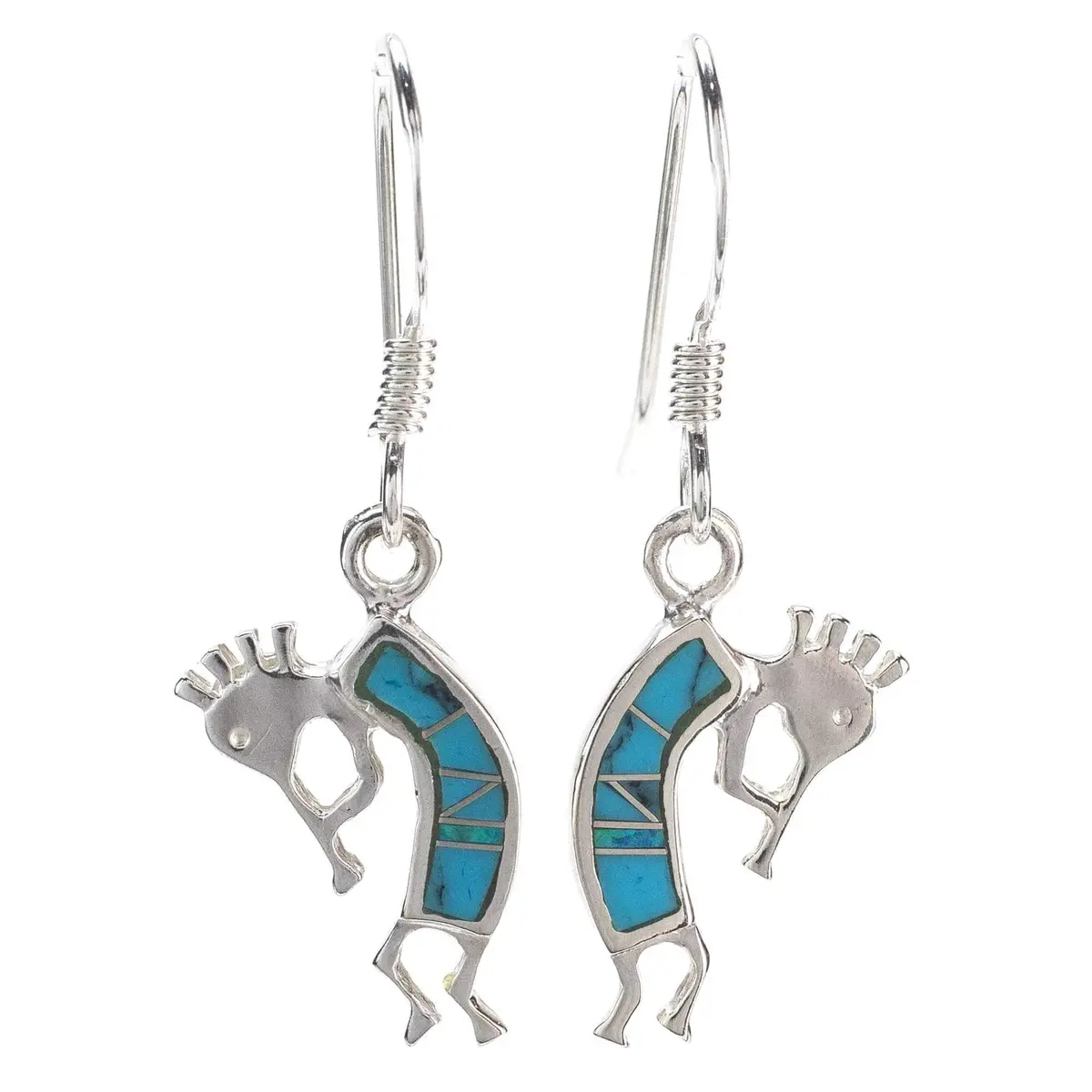 Turquoise Small Kokopelli 925 Sterling Silver Usa Handmade Earring With French Hook 1
