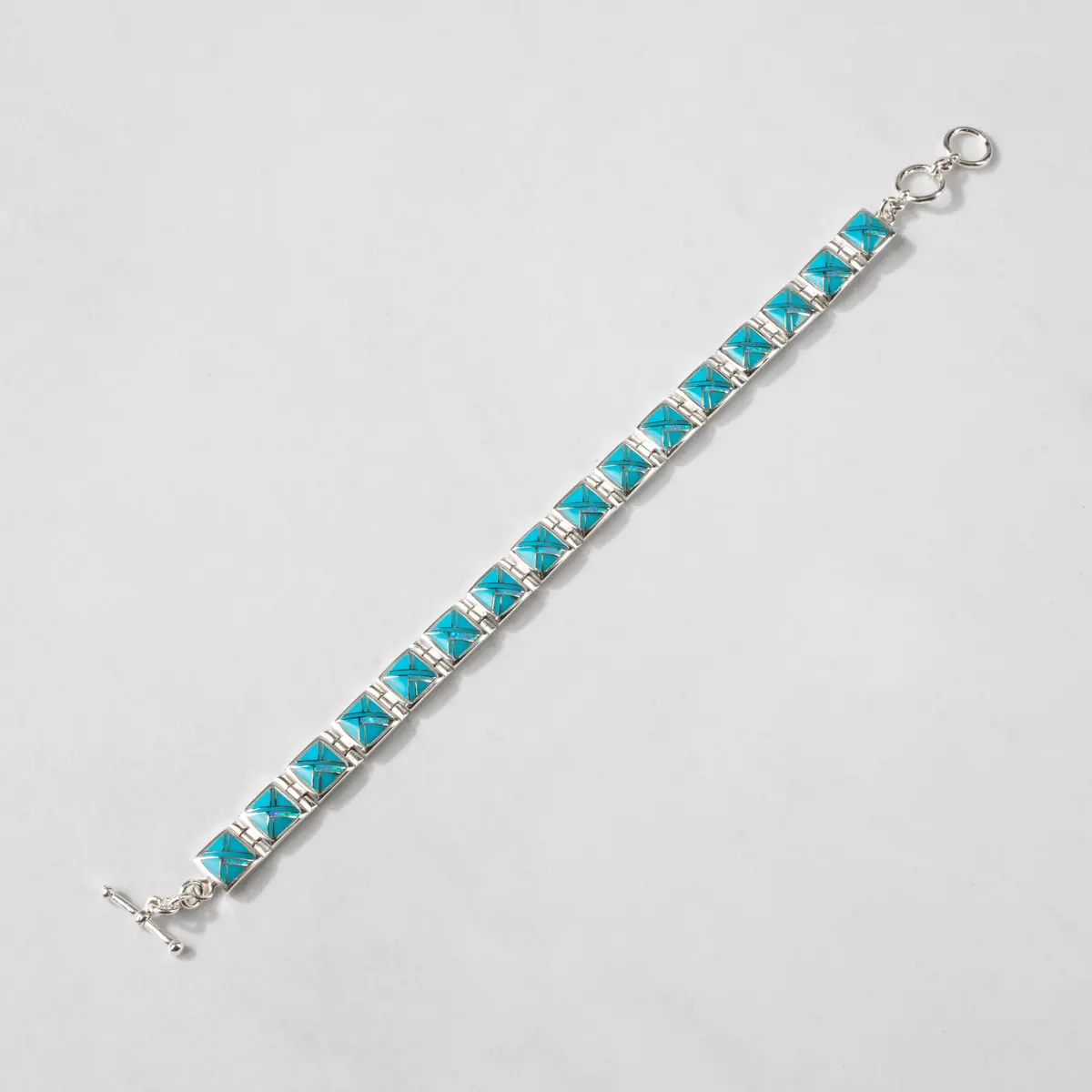Turquoise Square 925 Sterling Silver Bracelet Usa Handmade With Opal Accent 1