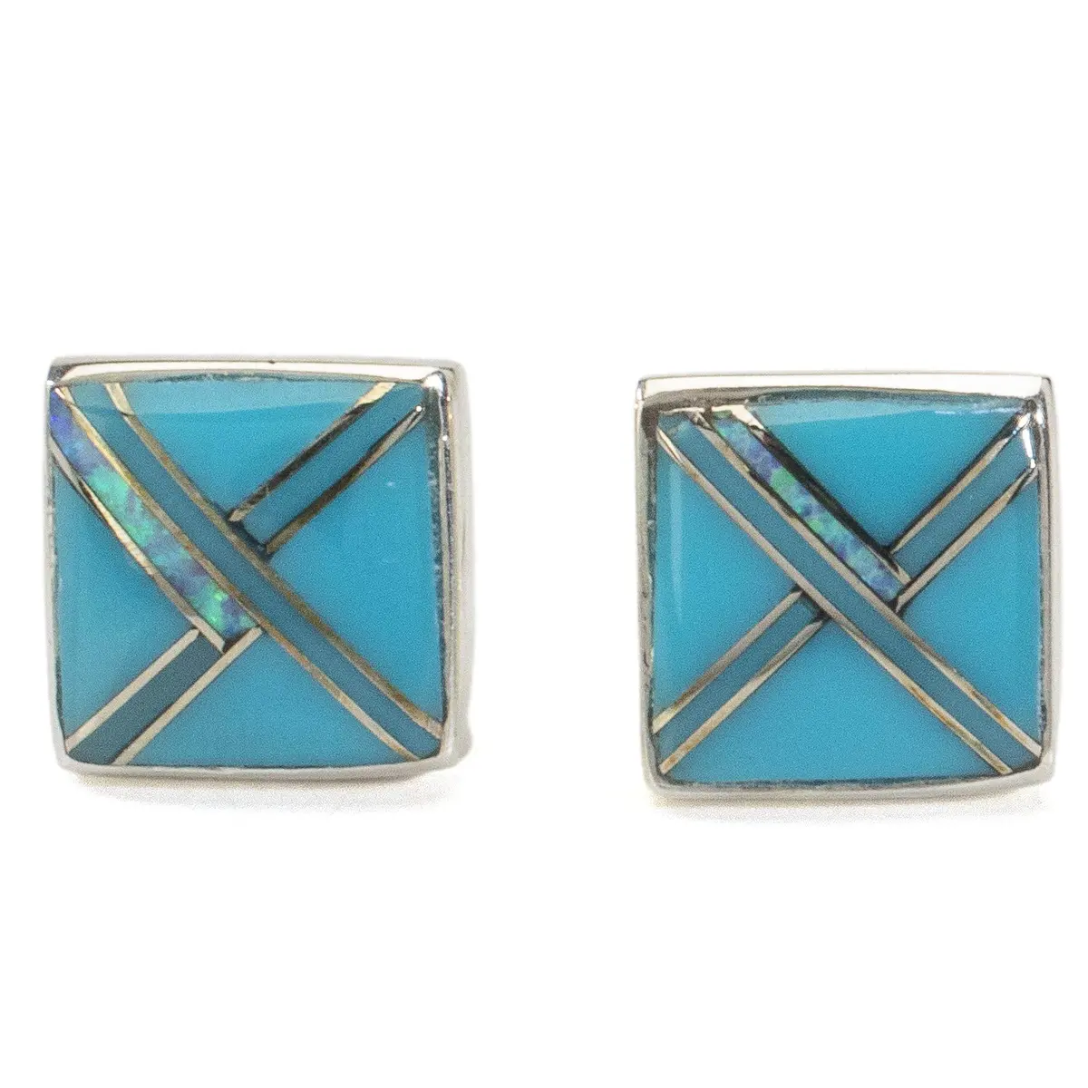 Turquoise Square 925 Sterling Silver Usa Handmade Earrings With Stud Backing 2