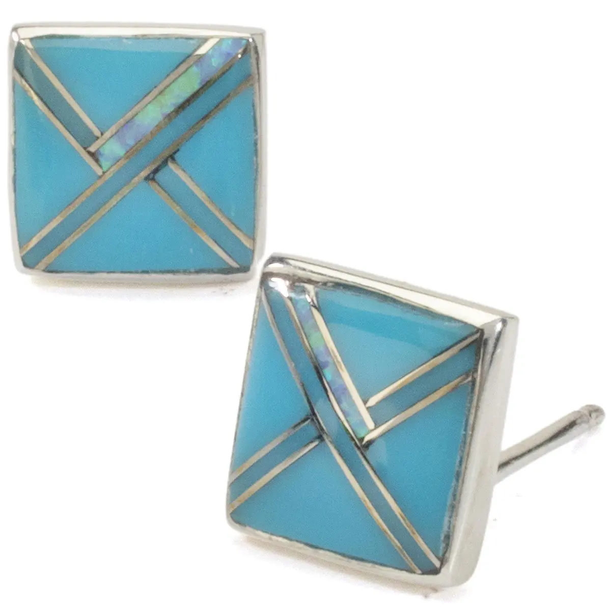 Turquoise Square 925 Sterling Silver Usa Handmade Earrings With Stud Backing 1
