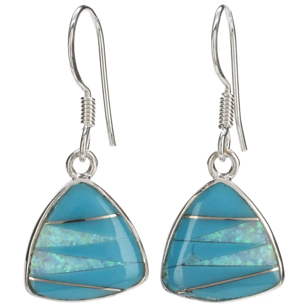 Turquoise Triangle 925 Sterling Silver Usa Handmade Earrings With French Hook 1