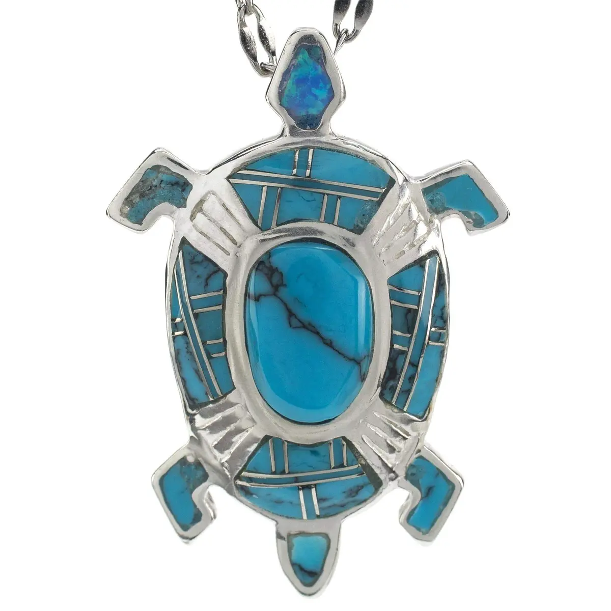 Turquoise Turtle 925 Sterling Silver Pendant Usa Handmade With Opal Accent 1