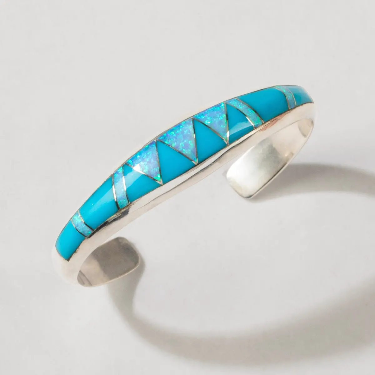 Turquoise Usa Handmade 925 Sterling Silver Cuff With Opal Accent 1