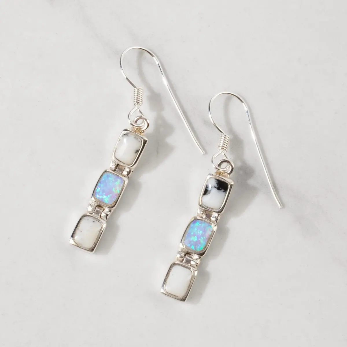 White Buffalo Dangling 925 Sterling Silver Usa Handmade Earring With French Hook 1