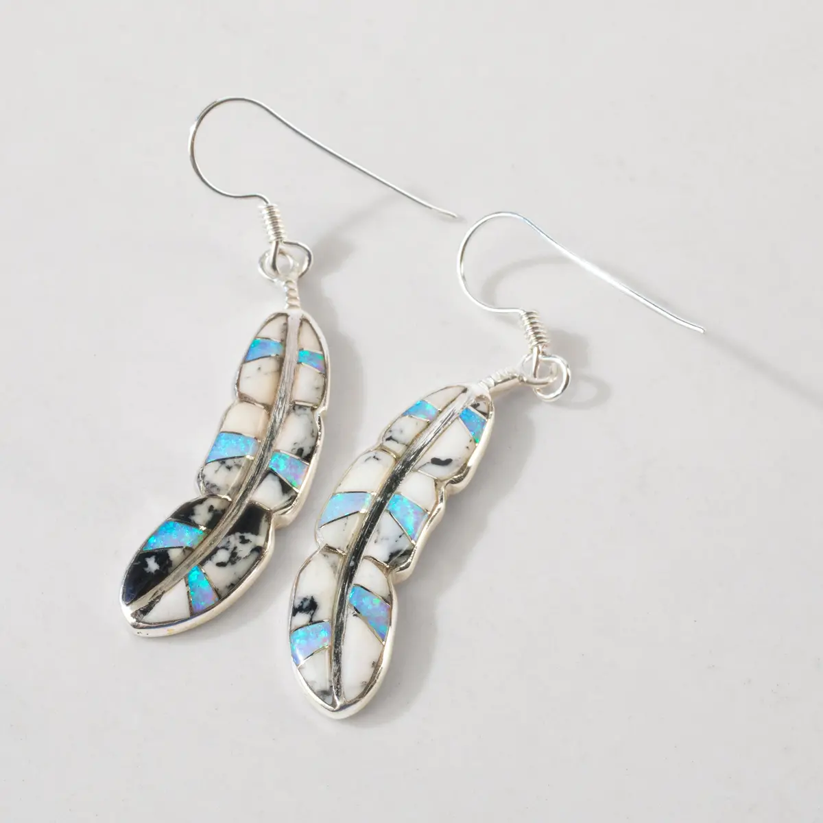 White Buffalo Feather 925 Sterling Silver Usa Handmade Earring With French Hook 1