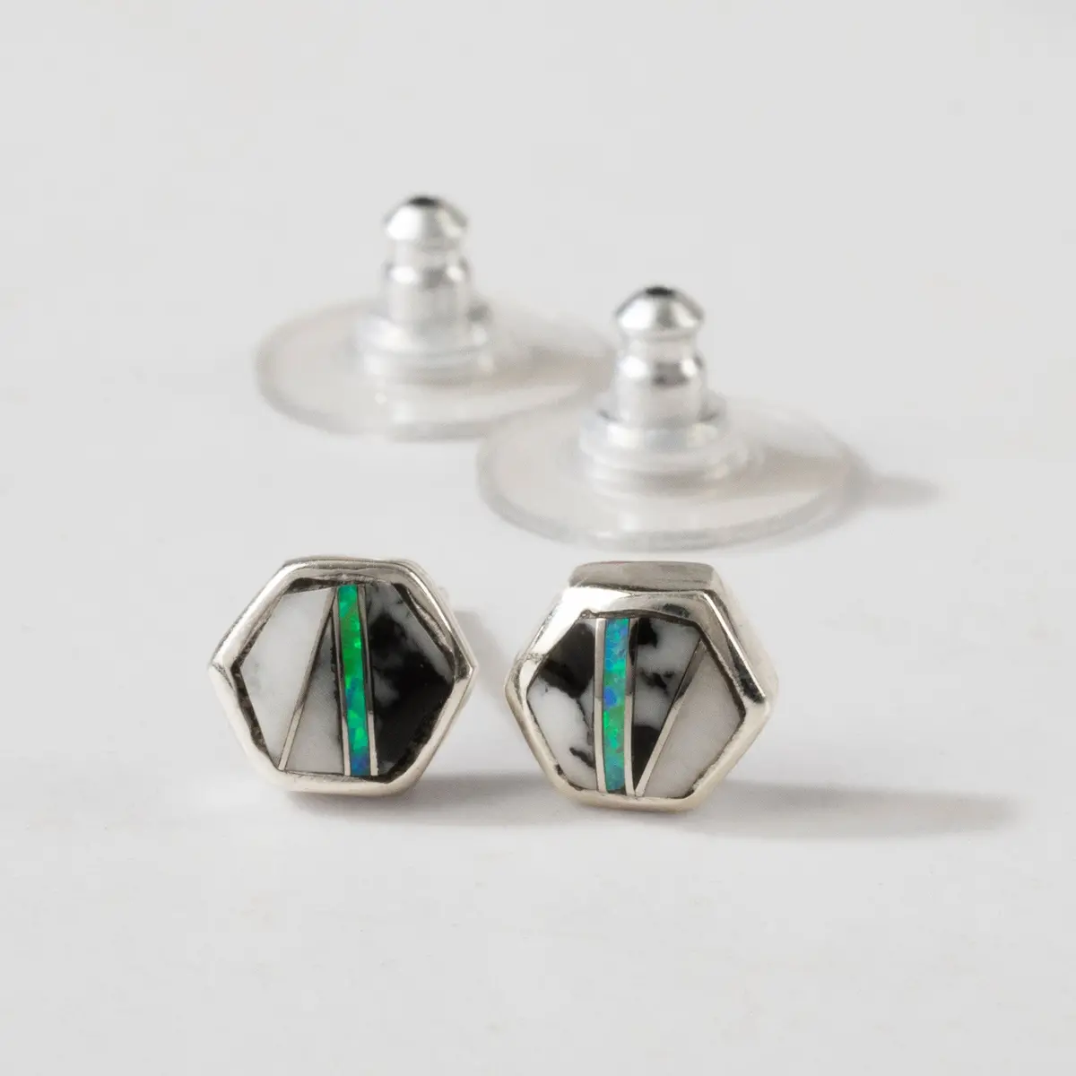 White Buffalo Hexagon 925 Sterling Silver Usa Handmade Earring With Stud Backing 1
