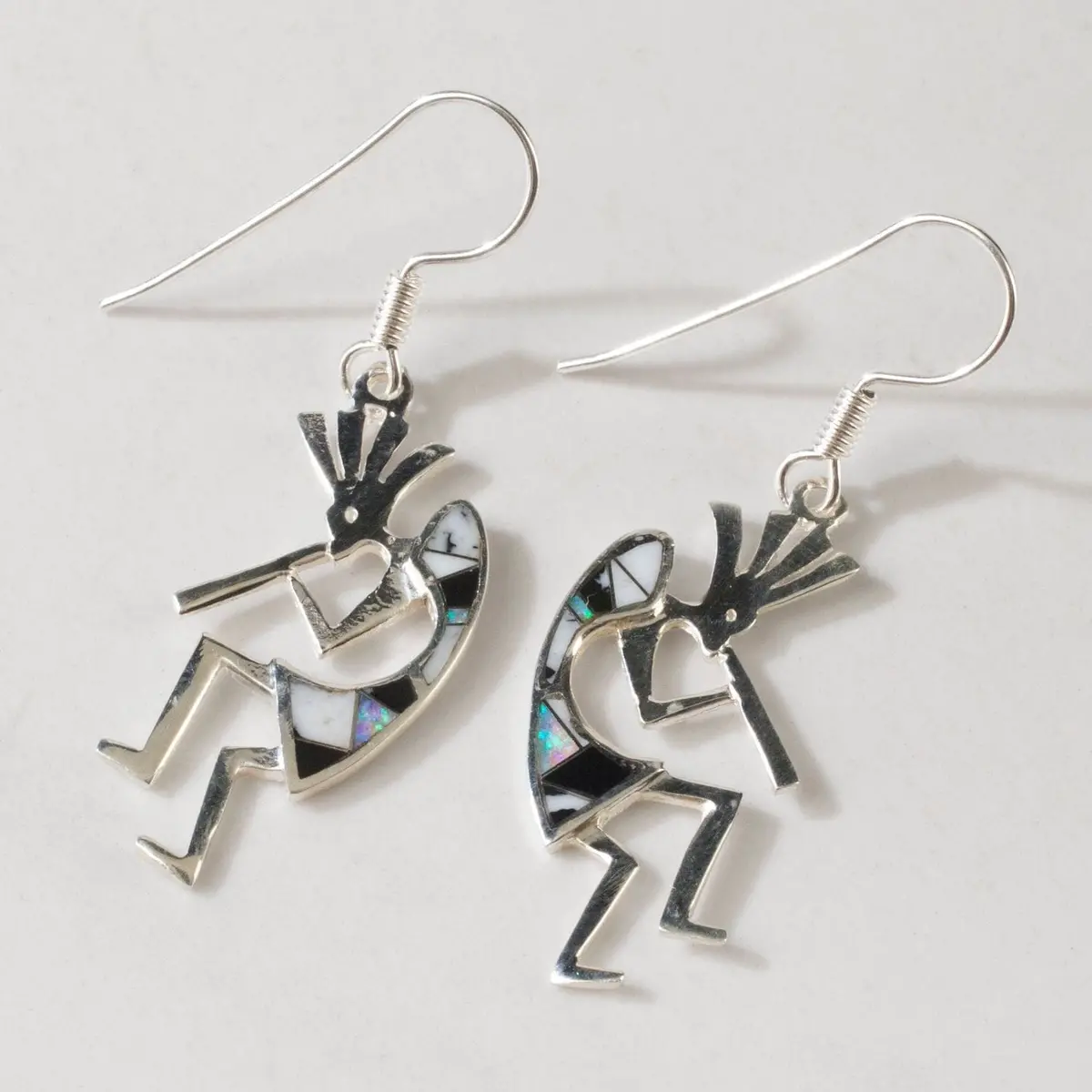 White Buffalo Kokopelli 925 Sterling Silver Usa Handmade Earring With French Hook 1