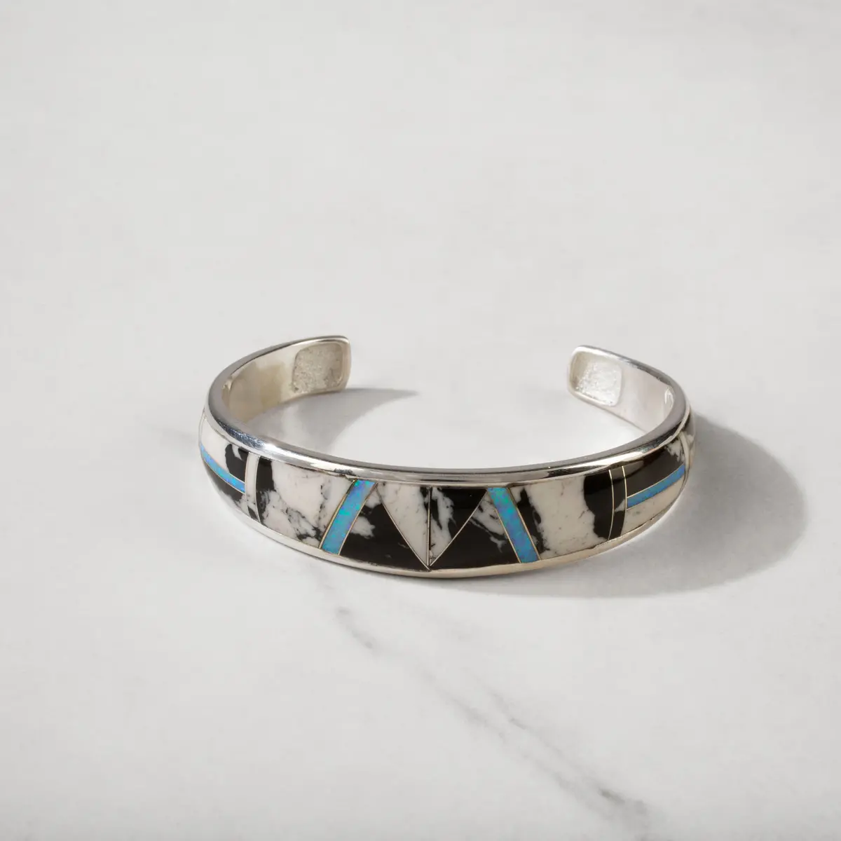 White Buffalo & Opal Usa Handmade 925 Sterling Silver Cuff 1