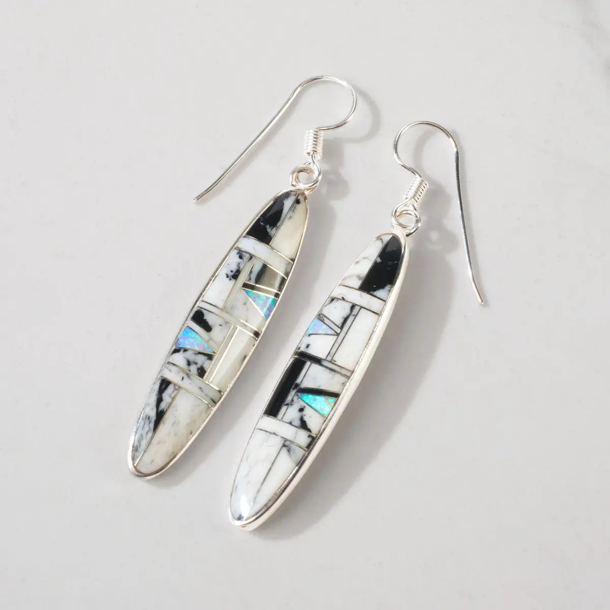 White Buffalo Oval 925 Sterling Silver Usa Handmade Earring With French Hook 1