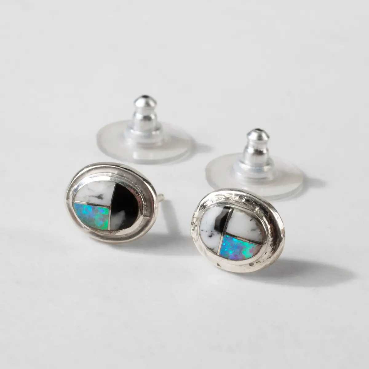 White Buffalo Oval 925 Sterling Silver Usa Handmade Earring With Stud Backing 1