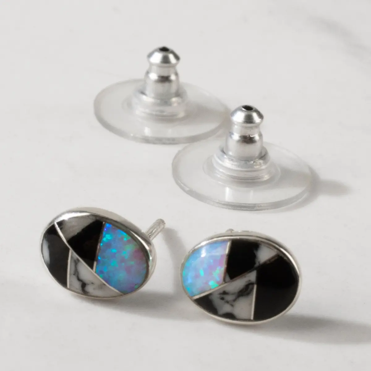 White Buffalo Oval 925 Sterling Silver Usa Handmade Earring With Stud Backing 1