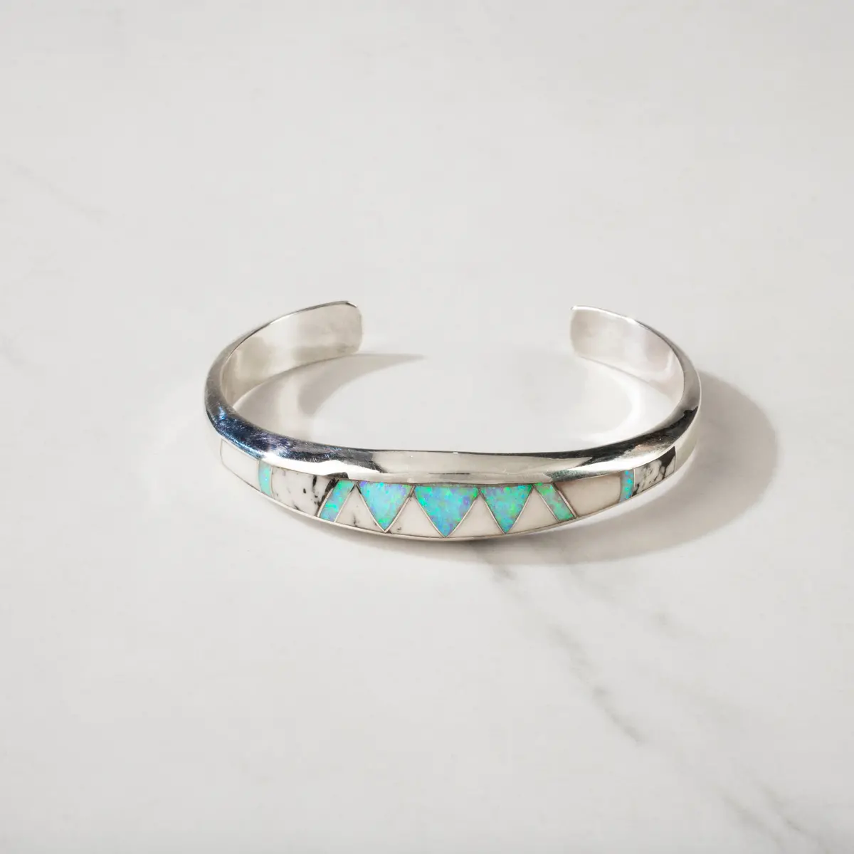 White Buffalo Turquoise 925 Sterling Silver Bracelet Usa Handmade With Opal Accent 1