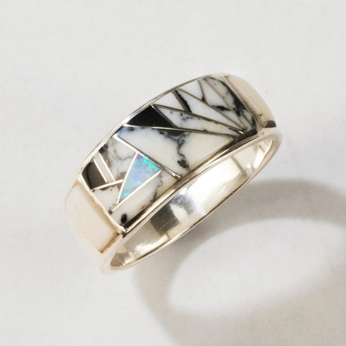 White Buffalo Turquoise 925 Sterling Silver Ring Usa Handmade With Laboratory Opal Accent 1