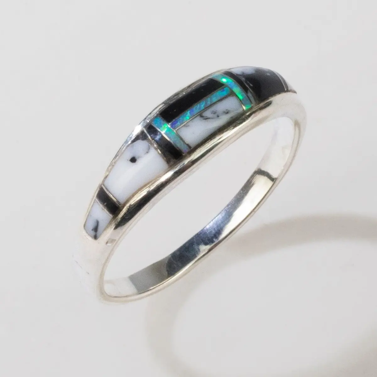 White Buffalo Turquoise 925 Sterling Silver Ring Usa Handmade With Laboratory Opal Accent 1