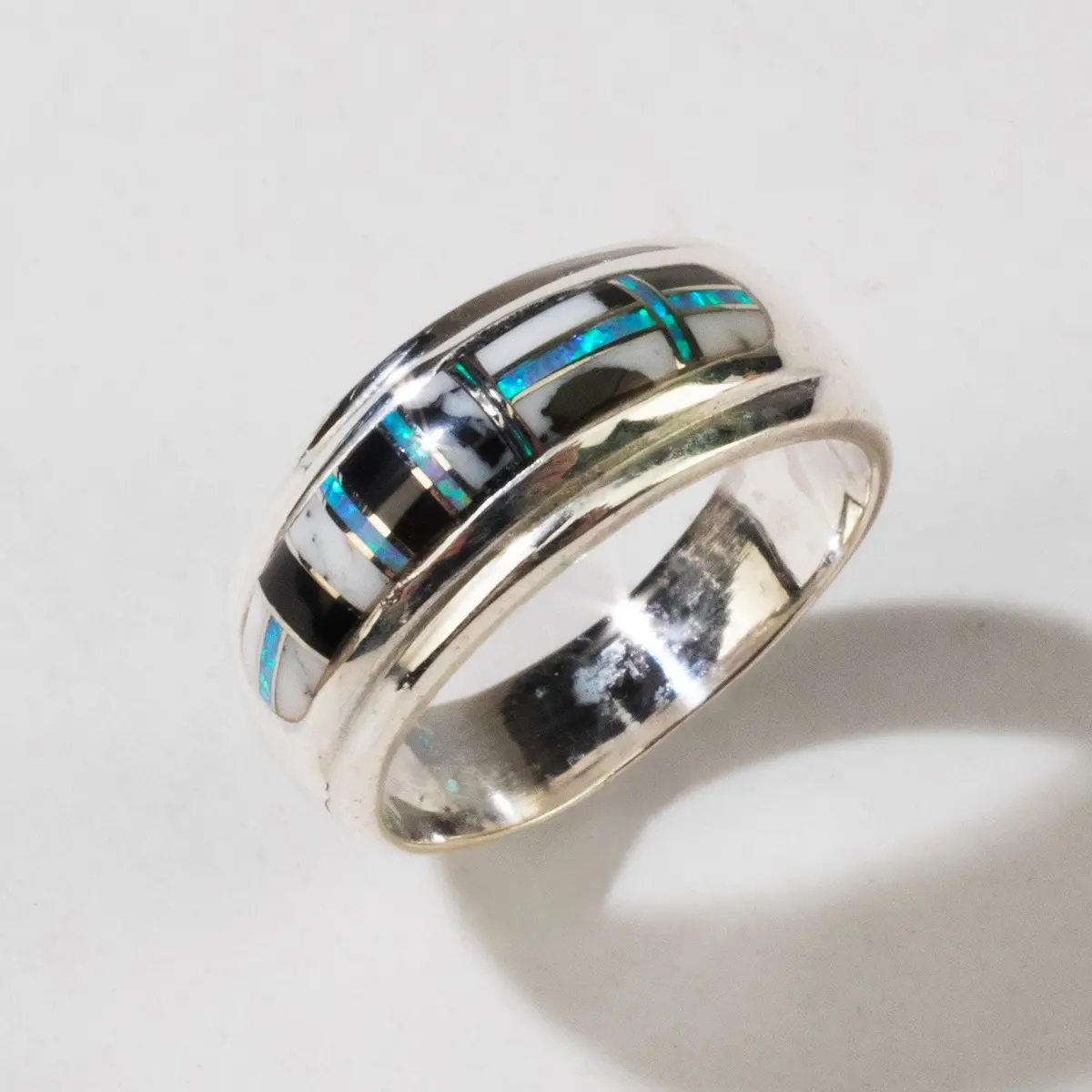 White Buffalo Turquoise 925 Sterling Silver Ring Usa Handmade With Laboratory Opal Accent 1