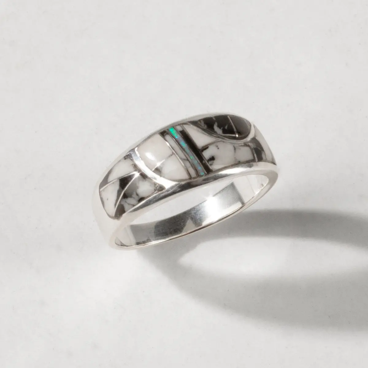 White Buffalo Turquoise 925 Sterling Silver Ring Usa Handmade With Laboratory Opal Accent 1