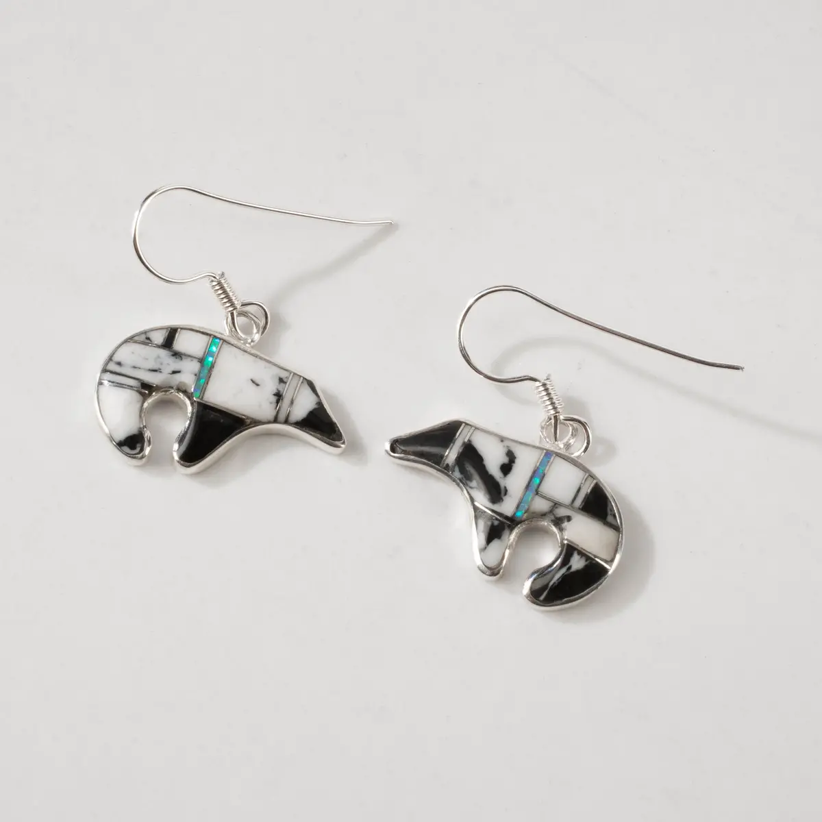 White Buffalo Turquoise Bear 925 Sterling Silver Usa Handmade Earring With French Hook 1