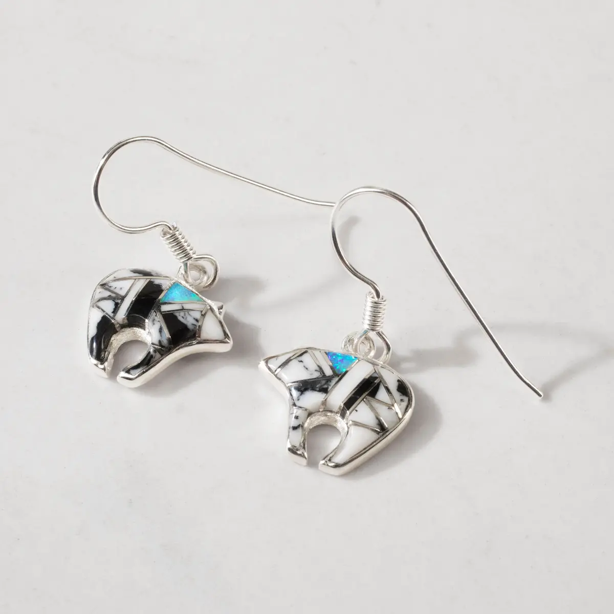 White Buffalo Turquoise Bear 925 Sterling Silver Usa Handmade Earring With French Hook 1
