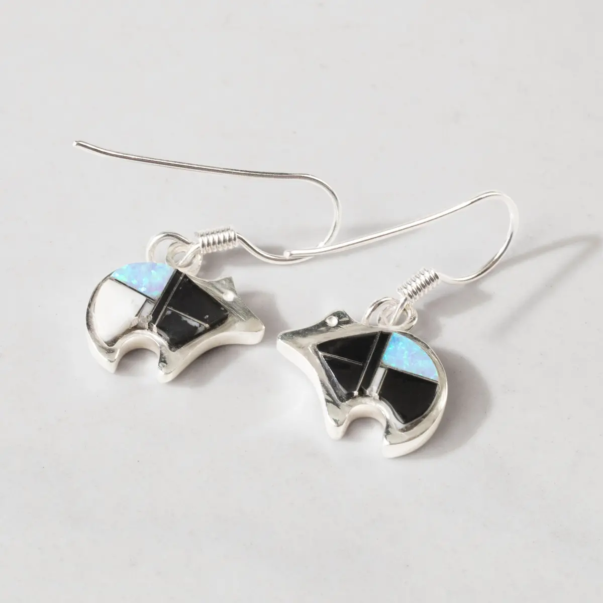 White Buffalo Turquoise Bear 925 Sterling Silver Usa Handmade Earrings With French Hook 1