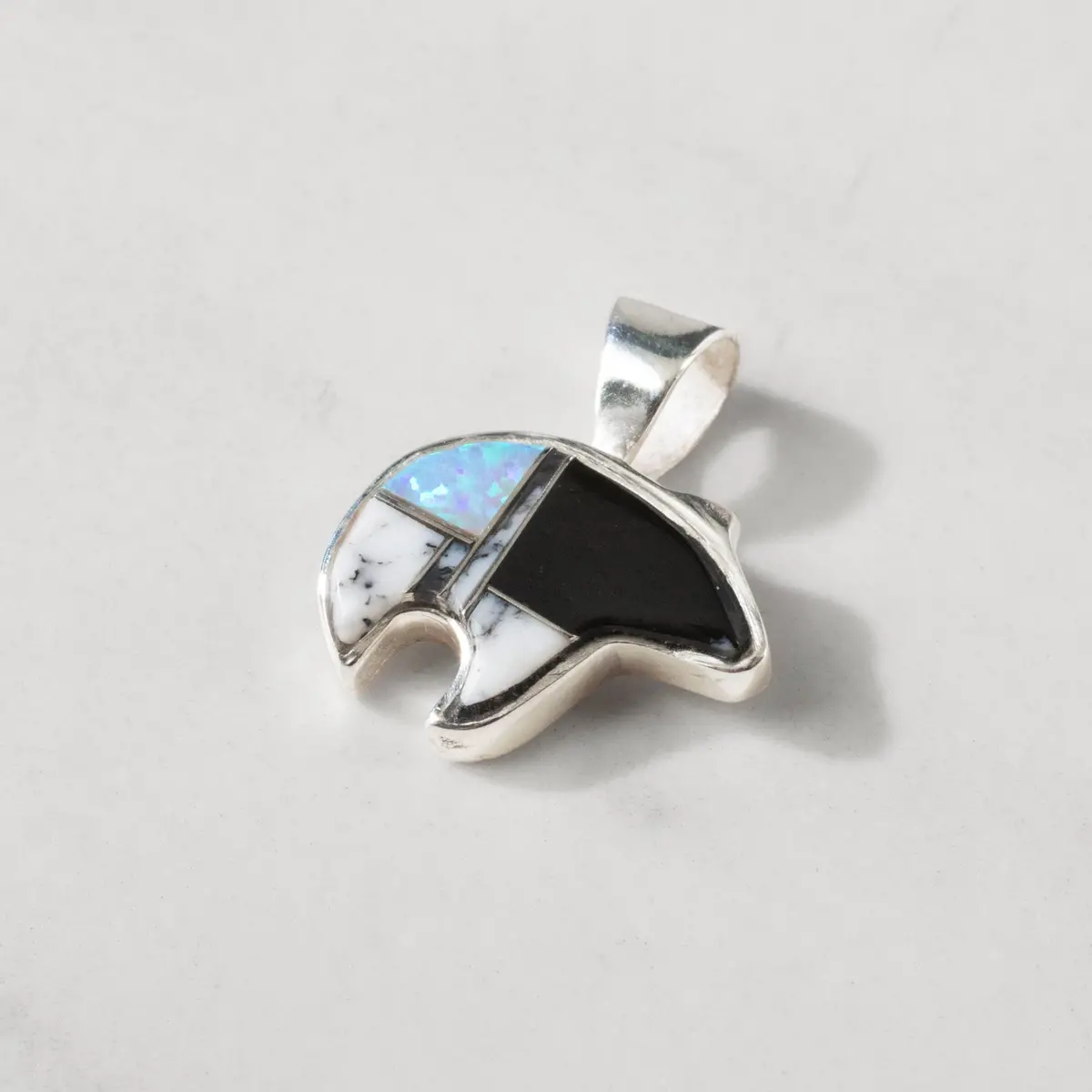 White Buffalo Turquoise Bear 925 Sterling Silver Usa Handmade Pendant 1