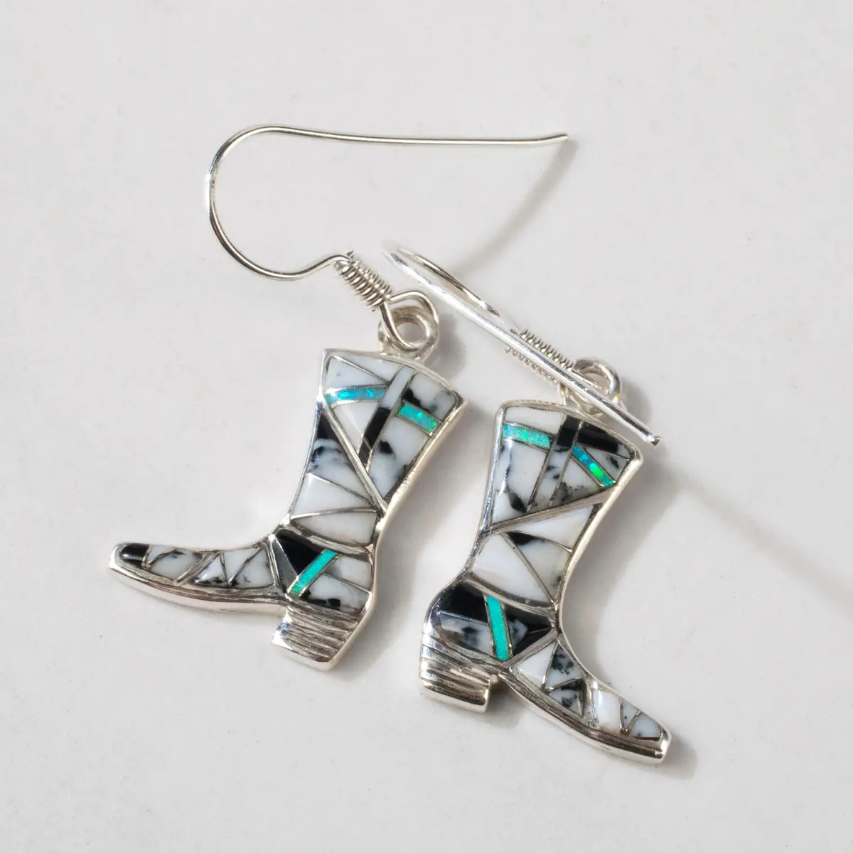 White Buffalo Turquoise Boot 925 Sterling Silver Usa Handmade Earring With French Hook 1