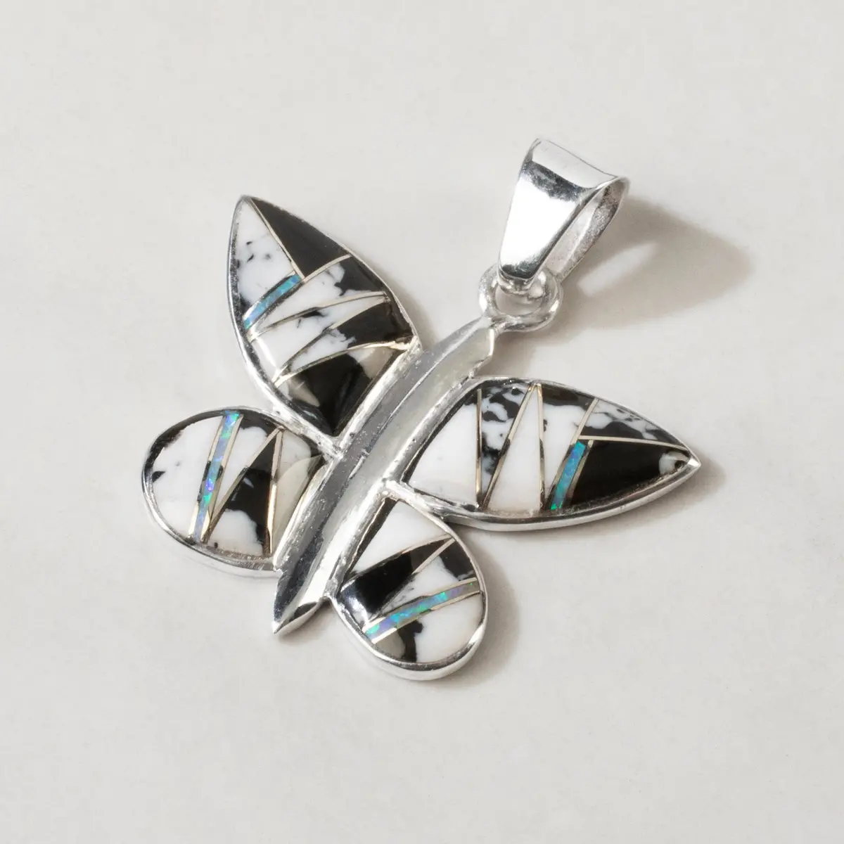 White Buffalo Turquoise Butterfly 925 Sterling Silver Usa Handmade Pendant With Opal Accent 1