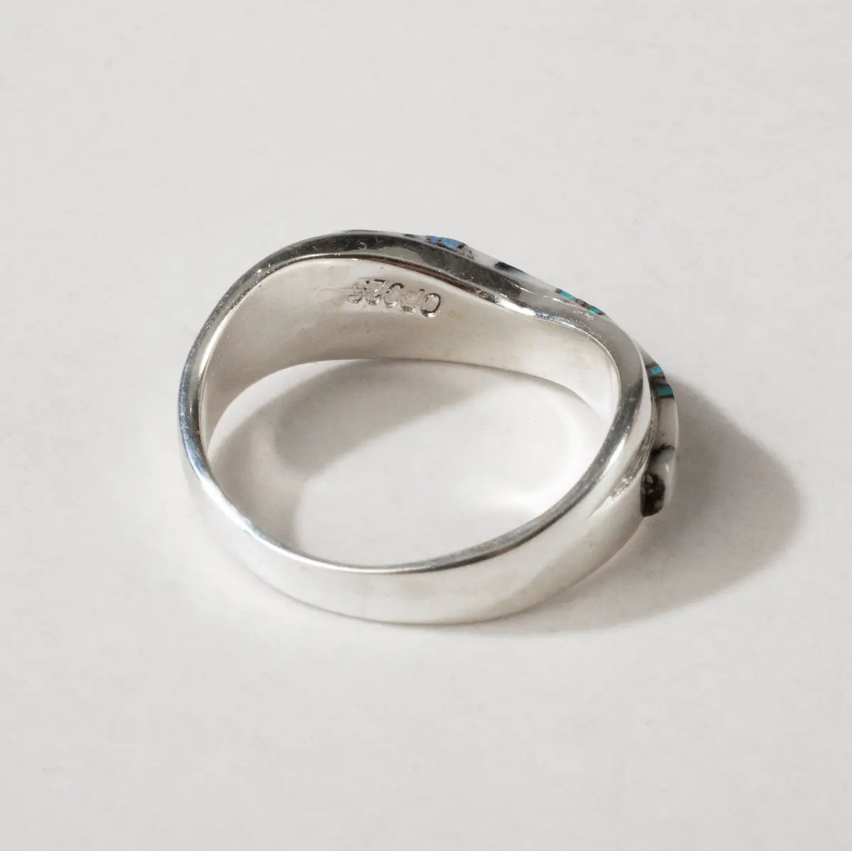 White Buffalo Turquoise Crossover 925 Sterling Silver Ring Usa Handmade With Laboratory Opal Accent 3