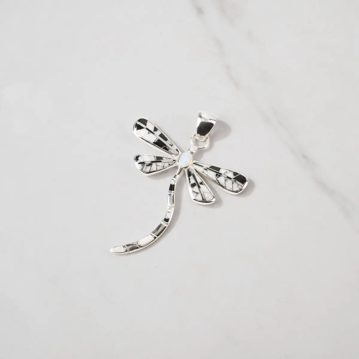 White Buffalo Turquoise Dragonfly 925 Sterling Silver Usa Handmade Pendant With Pink Opal Accent 1
