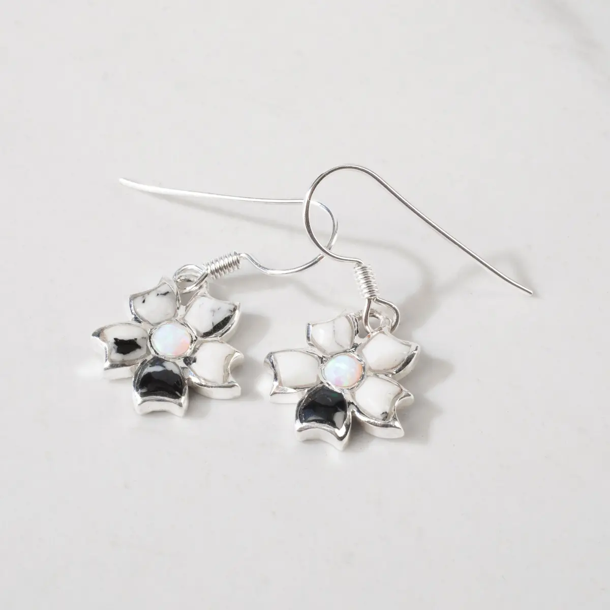 White Buffalo Turquoise Flower 925 Sterling Silver Usa Handmade Earring With French Hook 1