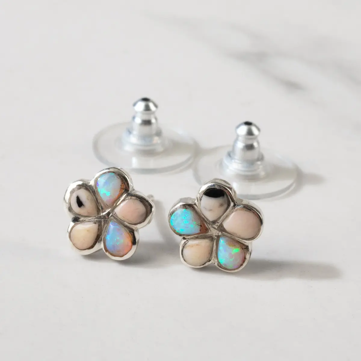 White Buffalo Turquoise Flower 925 Sterling Silver Usa Handmade Earring With Stud Backing 1