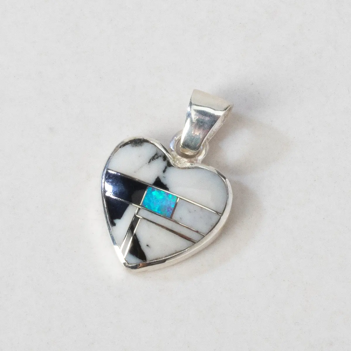 White Buffalo Turquoise Heart Usa Handmade 925 Sterling Silver Pendant With Opal Accent 1