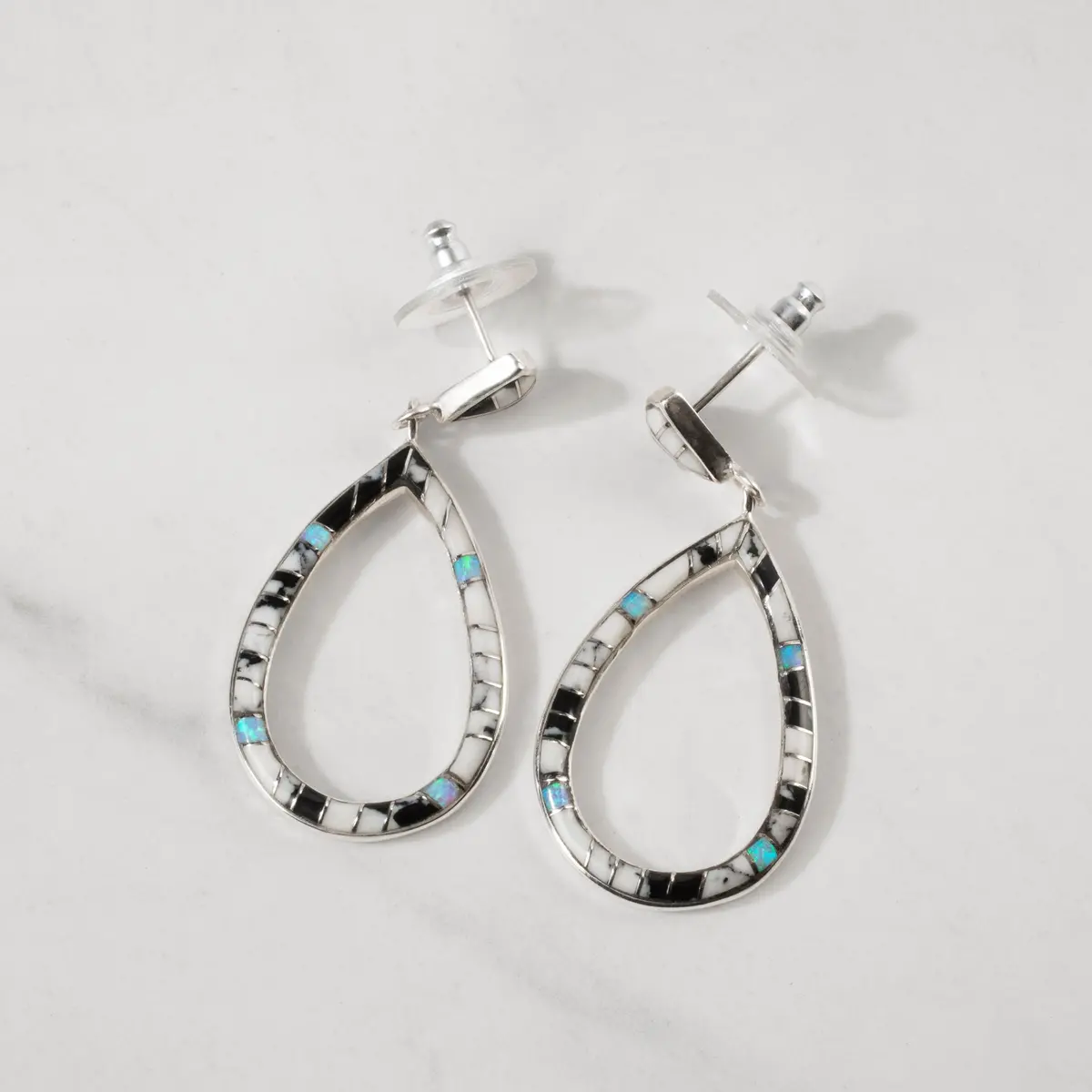 White Buffalo Turquoise Hollow Teardrop 925 Sterling Silver Usa Handmade Earrings With Stud Backing 1