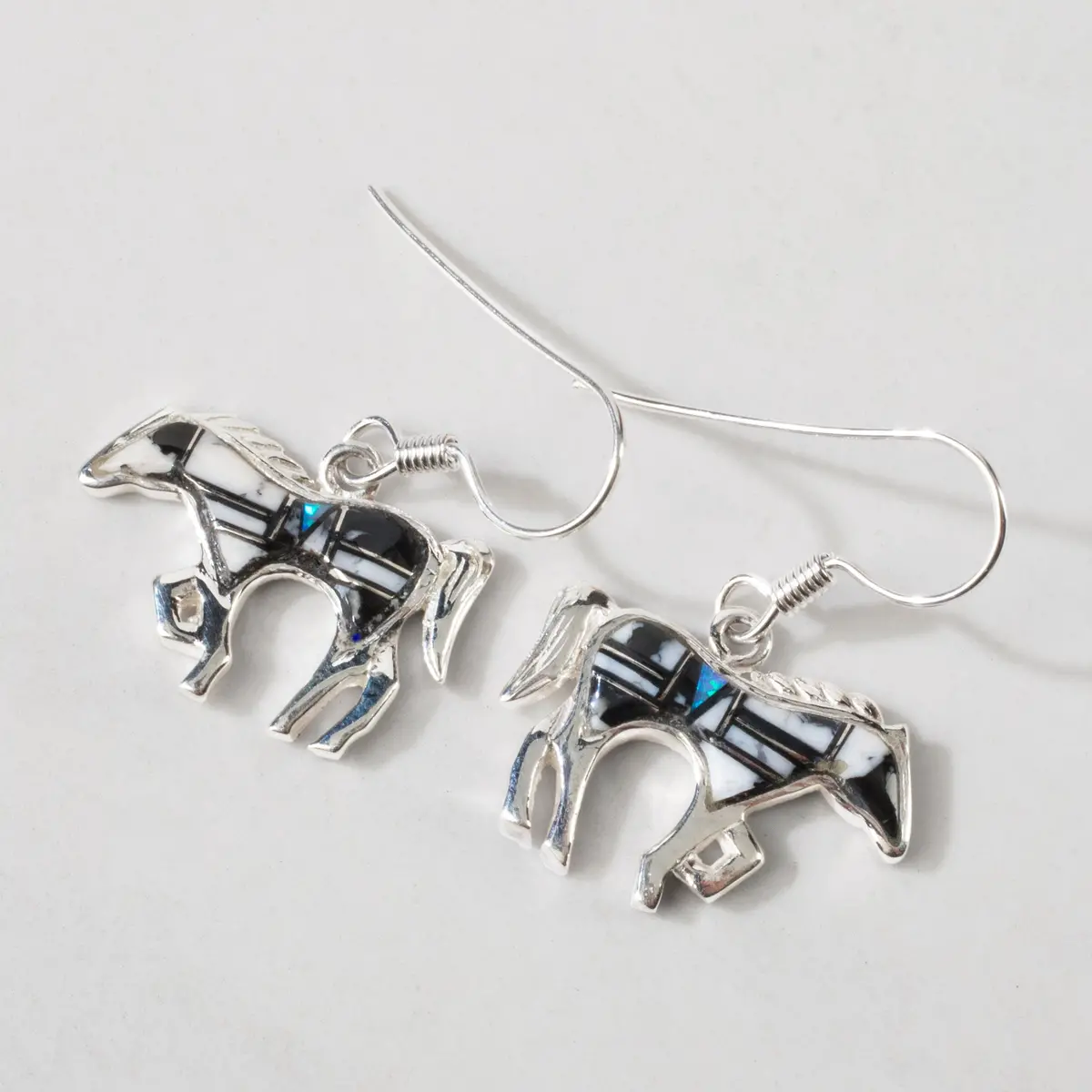White Buffalo Turquoise Horse Usa Handmade 925 Sterling Silver Earrings With French Hook 1