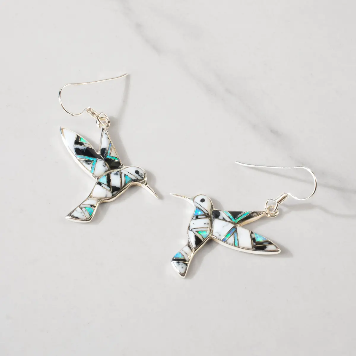 White Buffalo Turquoise Hummingbird 925 Sterling Silver Usa Handmade Earrings With French Hook 1
