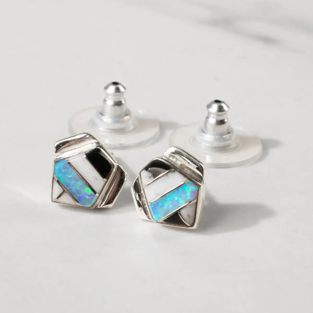 White Buffalo Turquoise Pentagon 925 Sterling Silver Usa Handmade Earring With Stud Backing 1