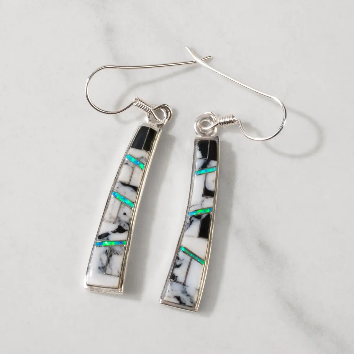 White Buffalo Turquoise Rectangular 925 Sterling Silver Usa Handmade Earring With French Hook 1